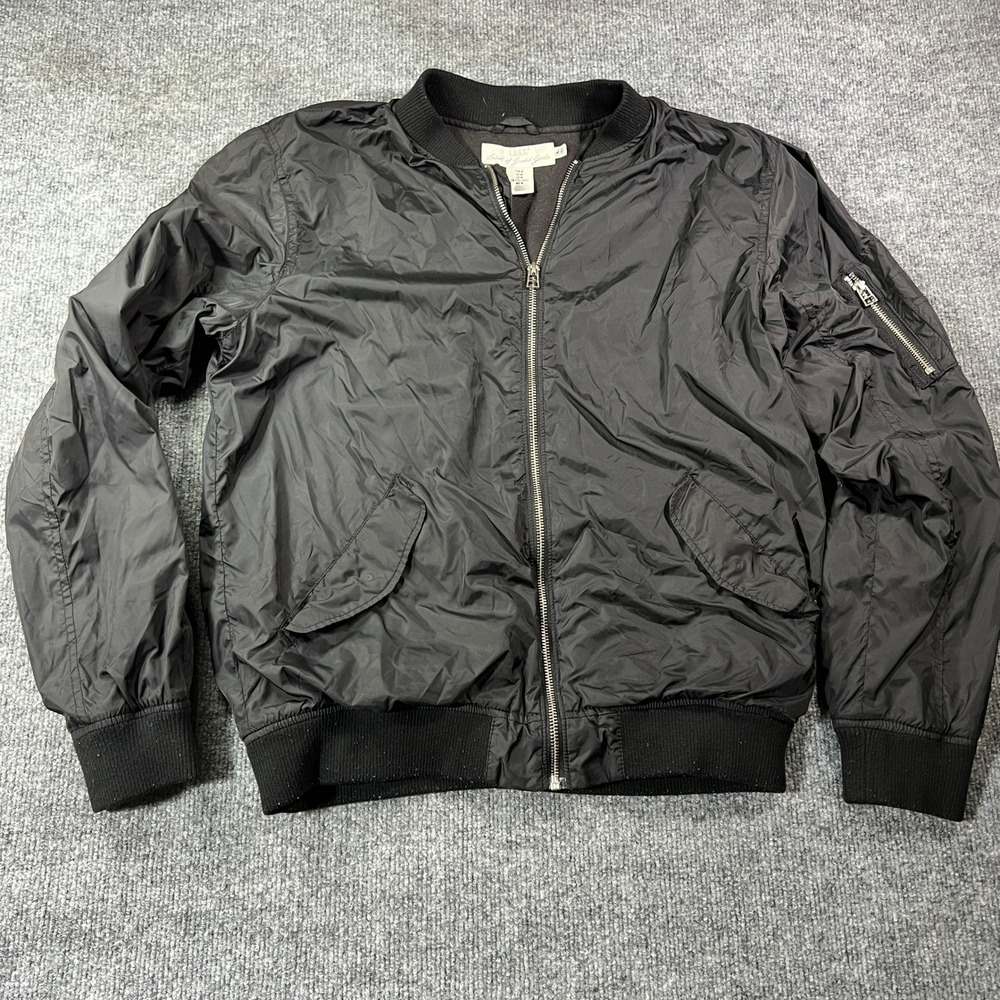HM LOGG Mens Black Bomber Jacket Full Zip Flight Lightweight Size M - Picture 3 of 5